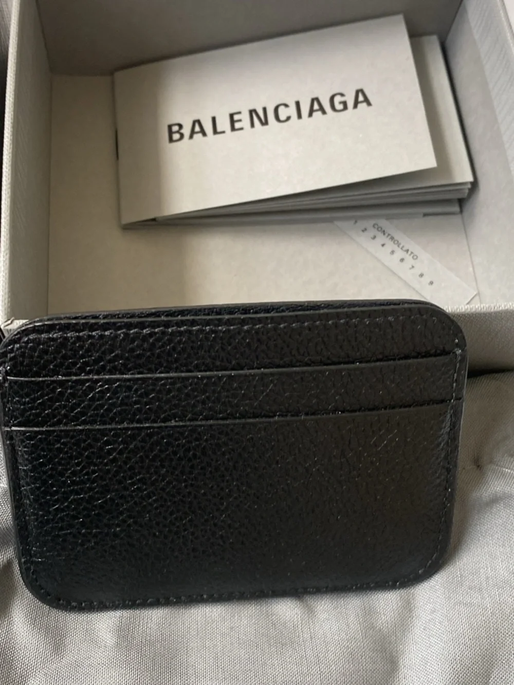 Balenciaga Black Pebbled Leather Card Sleeve with White Logo